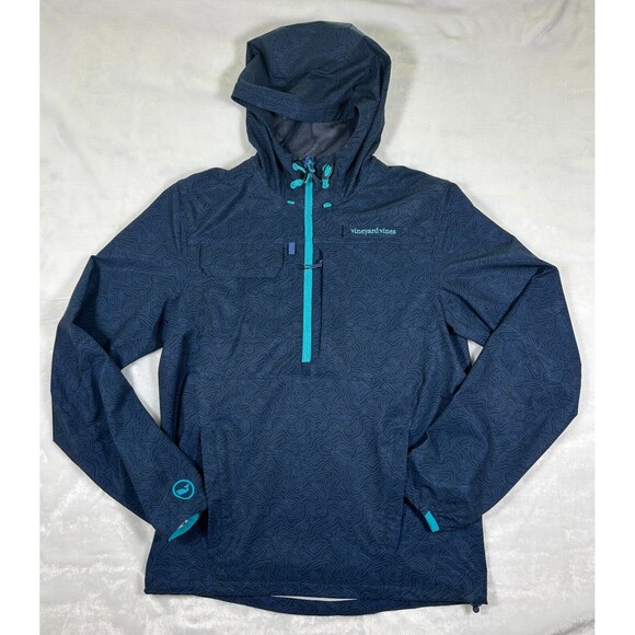 Vineyard Vines Jackets & Blazers - Vineyard Vines Performance Rain Windbreaker Unisex XS Blue Hooded Jacket Pockets